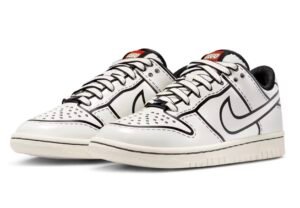 LEGO x Nike Dunk Low shoe featuring bright primary colors and brick-inspired textures, displayed against a clean backdrop